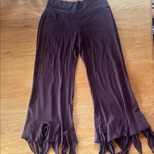 Brown Flowy Fringe Hem Crop Yoga Pants